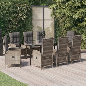 3185186 vidaXL Set mobilier de grădină cu perne, 9 piese, negru/gri, poliratan