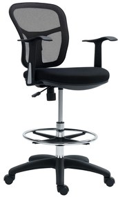 HOMCOM Scaun de Birou Rotativ cu Inel pentru Sprijinirea Picioarelor și Spătar Curbat, 55x58x94 cm, Negru | Aosom Romania