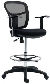 HOMCOM Scaun de Birou Rotativ cu Inel pentru Sprijinirea Picioarelor și Spătar Curbat, 55x58x94 cm, Negru | Aosom Romania