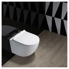 Set vas WC suspendat Inter Ceramic Rimless cu capac slim softclose finisaj alb lucios