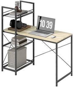 HOMCOM Birou de calculator cu raft reversibil cu 4 niveluri, masă de calculator, cadru din oțel 110 x 53 x 115,5 cm stejar negru | Aosom Romania