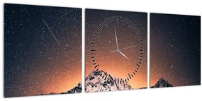 Tablou cu cerul nocturn și munți (cu ceas) (90x30 cm)
