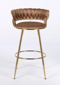RESIGILAT- Scaun bar, cadru metalic și suport pentru picioare aurii, catifea, Maro