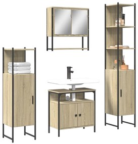 3214706 vidaXL Set mobilier de baie, 4 piese, stejar sonoma, lemn prelucrat