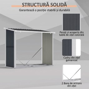 Outsunny Suport exterior pentru lemne, din oțel galvanizat, cu bază înălțată și acoperiș înclinat, 1,34 m², gri închis | Aosom Romania