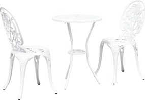 vidaXL Set Bistro de Grădină 3 pcs Alb Aluminiu