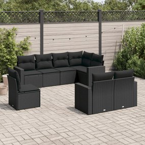 3251572 vidaXL Set mobilier de grădină cu perne, 8 piese, negru, poliratan