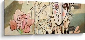 Tablou - Cubismul - arlechin și trandafir (cu ceas) (90x30 cm)