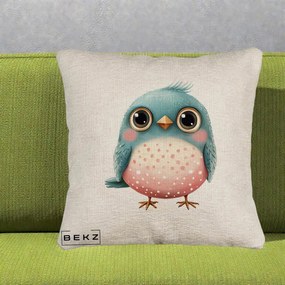 Perna Decorativa Pasare Teal-Roz cu Pete, 40x40 cm, Bej Canapea, Husa Detasabila, Perna Inclusa, BEKZ®