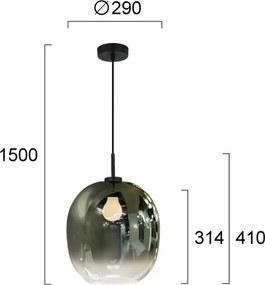 Pendul pe cablu MIRROR 1xE27/14W/230V verde fumuriu