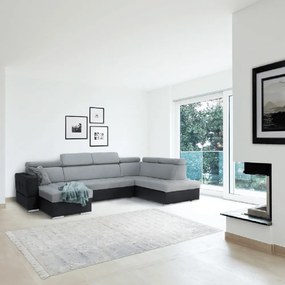Colţar extensibil, piele ecologică neagră/material textil gri deschis, model stânga, VASTO