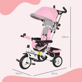 HOMCOM Tricicletă pentru Copii cu Mâner, 95x50x106 cm, Roz | Aosom Romania