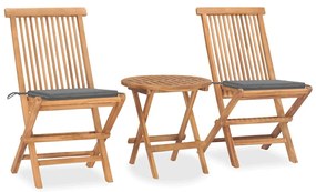 vidaXL Set mobilier exterior pliabil cu perne, 3 piese, lemn masiv tec