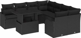 vidaXL Set de canapele pentru grădină cu pernă 9 pcs Negru Poliratan