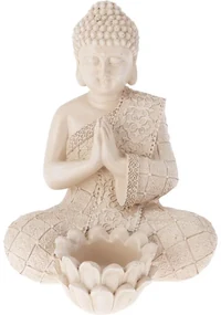 Decorație de grădină Buddha pentru lumânare deceai, 14 x 19 x 13 cm, crem