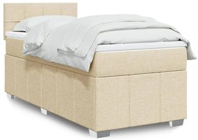 vidaXL Pat box spring cu saltea, crem, 90x200 cm, textil