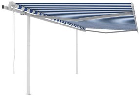 vidaXL Copertină retractabilă automat, cu stâlpi, albastru&amp;alb, 4x3 m
