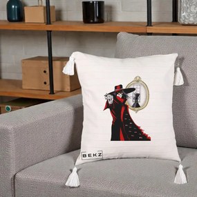 Perna Personalizata Hellsing Alucard cu Pistoale, 40x40 cm, Bej cu Franjuri, Husa Detasabila, Perna Inclusa, BEKZ®
