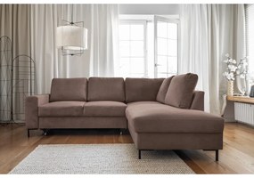 Colțar maro extensibil cu tapițerie din catifea reiată (cu colț pe partea dreaptă) Lofty Lilly – Miuform