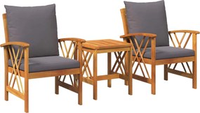 vidaXL Set de canapele pentru grădină cu pernă 3 pcs Ulei Natural