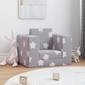341845 vidaXL Canapea extensibilă de copii, gri deschis cu stele, pluș moale