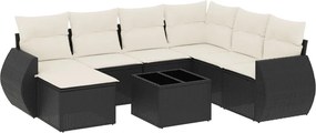 vidaXL Set mobilier de grădină cu perne, 8 piese, negru, poliratan