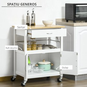 HOMCOM Cărucior Bucătărie cu Sertar, Dulapior și Raft, 4 Roți pentru Mobilitate Ușoară, Design Eficient Spațiu | Aosom Romania