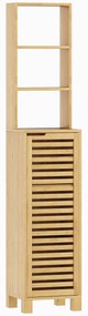 HOMCOM Dulap înalt pentru baie din bambus Coloană îngustă cu 3 polițe deschise Ușă cu lamele Rafturi reglabile 34x30x170 cm Natural | Aosom Romania