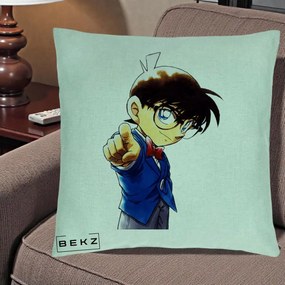 Perna Personalizata Detective Conan Conan Arata, 40x40 cm, Verde Menta, Husa Detasabila, Perna Inclusa, BEKZ®