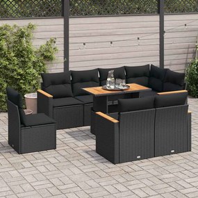 3327499 vidaXL Set mobilier grădină perne 9 piese negru poliratan/lemn acacia