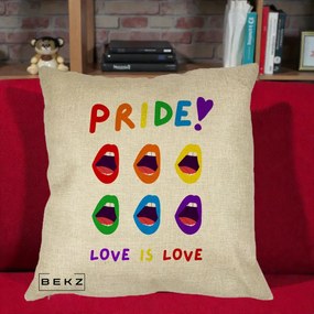 Perna Personalizata Pride Love is Love Curcubeu, 40x40 cm, Crem, Husa Detasabila, Perna Inclusa, BEKZ®