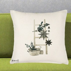 Perna Decorativa Scara Scandinavica cu Stele, 40x40 cm, Crem Reliefat, Husa Detasabila, Perna Inclusa, BEKZ®