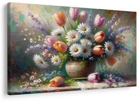 Tablou buchet de lalele și margarete