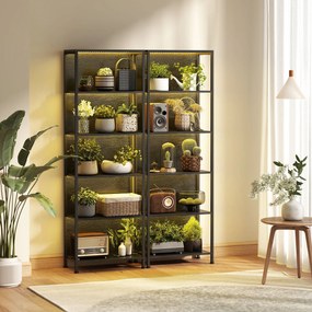 HOMCOM Bibliotecă cu 5 Rafturi, Verticală cu Iluminare LED în 7 Culori, Economisire Spațiu pentru Living, Dormitor și Birou, 60x30x179 cm, Negru | Aosom Romania