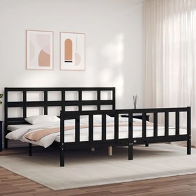 3193035 vidaXL Cadru pat cu tăblie 200x200 cm, negru, lemn masiv