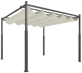 Outsunny Pergola de grădină exterioară 3 x 3 m cu acoperiș retractabil și fixare magnetică, adăpost solar UPF30+, crem | Aosom Romania