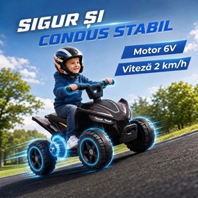 AIYAPLAY ATV Electric pentru Copii 18-48 Luni, 6V, 2 km/h, Sarcină 25 kg, Negru | Aosom Romania