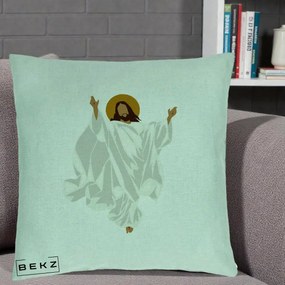 Perna Decorativa Iisus Hristos Invierea Silueta Minimalista, 40x40 cm, Verde Menta, Husa Detasabila, Perna Inclusa, BEKZ®