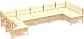 vidaXL Set mobilier grădină cu perne crem, 7 piese, lemn masiv pin