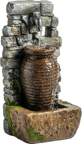 Outsunny Fântână de grădină cu debit de apă reglabil și zid de piatră rustic în 3 trepte, design ulcior | Aosom Romania