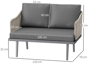 Outsunny Canapea de gradina 2 locuri cu perne din ratan, canapea de exterior structura din otel 110 x 70 x 72 cm gri inchis | Aosom Romania
