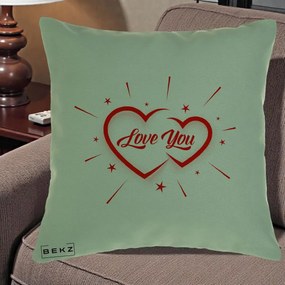 Cadou Romantic - Perna Personalizata Love You Doua Inimi, 40x40 cm, Verde, Husa Detasabila, Perna Inclusa, BEKZ®