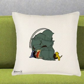 Perna Personalizata Fullmetal Alchemist Alphonse cu Pisici, 40x40 cm, Crem Reliefat, Husa Detasabila, Perna Inclusa, BEKZ®