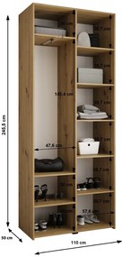 Dulap de haine 110 cm Carmela 50-1 (alb + Negru). 1126681
