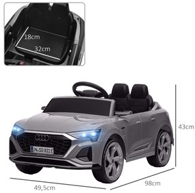 AIYAPLAY Mașină electrică pentru copii sub licență Audi Q8 e-tron Sportback 12V, telecomandă, faruri, muzică, claxon, 3-4 ani, Gri | Aosom Romania