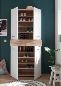 PANTOFAR MANUEL,90X35X195 CM,10 RAFTURI,2 SERTARE,CULOARE ALB,PAL