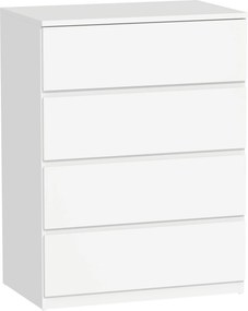 HOMCOM Comodă cu 4 Sertare, Organizator de Depozitare cu Ghidaje Metalice și Mânere cu Caneluri, 60x40x80 cm, Alb | Aosom Romania