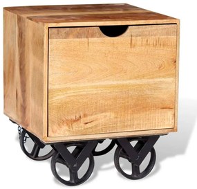 243960 vidaXL Masă laterală cu sertar și roți, lemn de mango 40 x 40 x 45 cm