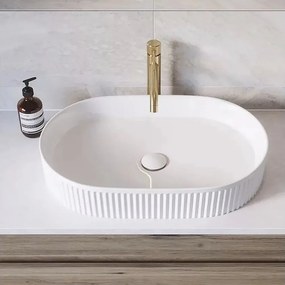 Lavoar pe blat Rea Vanda oval 60 cm alb lucios