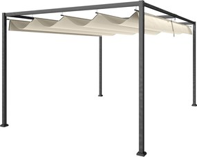 Outsunny Pergolă Gazebo 3x2 m cu Acoperiș Retractabil, Orificii de Drenaj, Țăruși și Șuruburi, Pergolă din Metal și Poliester pentru Exterior, Crem | Aosom Romania